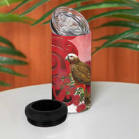 New Zealand Parrot Kaka 4 in 1 Can Cooler Tumbler Maori Koru With Pohutukawa Flowers - Polynesian Pride