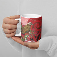 New Zealand Parrot Kaka Ceramic Mug Maori Koru With Pohutukawa Flowers - Polynesian Pride