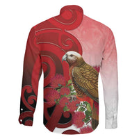 New Zealand Parrot Kaka Family Matching Long Sleeve Bodycon Dress and Hawaiian Shirt Maori Koru With Pohutukawa Flowers LT05 - Polynesian Pride