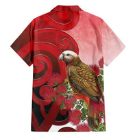 New Zealand Parrot Kaka Family Matching Off Shoulder Maxi Dress and Hawaiian Shirt Maori Koru With Pohutukawa Flowers LT05 - Polynesian Pride