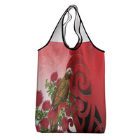 New Zealand Parrot Kaka Grocery Bag Maori Koru With Pohutukawa Flowers - Polynesian Pride