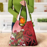 New Zealand Parrot Kaka Grocery Bag Maori Koru With Pohutukawa Flowers - Polynesian Pride