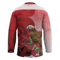 New Zealand Parrot Kaka Hockey Jersey Maori Koru With Pohutukawa Flowers - Polynesian Pride
