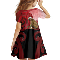New Zealand Parrot Kaka Kid Short Sleeve Dress Maori Koru With Pohutukawa Flowers LT05 - Polynesian Pride