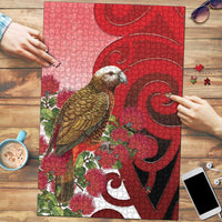 New Zealand Parrot Kaka Puzzle Maori Koru With Pohutukawa Flowers LT05 Red - Polynesian Pride