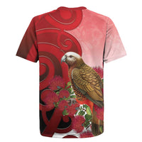 New Zealand Parrot Kaka Rugby Jersey Maori Koru With Pohutukawa Flowers - Polynesian Pride