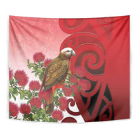 New Zealand Parrot Kaka Tapestry Maori Koru With Pohutukawa Flowers LT05 - Polynesian Pride