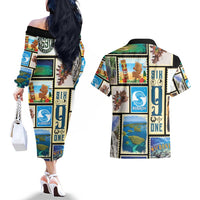 FSM Micronesia Culture Couples Matching Off The Shoulder Long Sleeve Dress and Hawaiian Shirt LT05 - Polynesian Pride