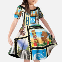 FSM Micronesia Culture Family Matching Off The Shoulder Long Sleeve Dress and Hawaiian Shirt LT05 Daughter's Dress Colorful - Polynesian Pride