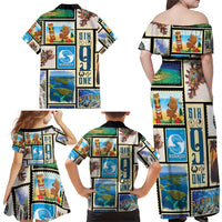 FSM Micronesia Culture Family Matching Off Shoulder Maxi Dress and Hawaiian Shirt