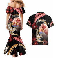 Personalised French Polynesia Victory Day Couples Matching Mermaid Dress and Hawaiian Shirt Polynesian Pattern Plumeria