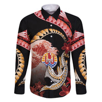 Personalised French Polynesia Victory Day Family Matching Long Sleeve Bodycon Dress and Hawaiian Shirt Polynesian Pattern Plumeria LT05 Dad's Shirt - Long Sleeve Black - Polynesian Pride