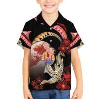Personalised French Polynesia Victory Day Family Matching Off The Shoulder Long Sleeve Dress and Hawaiian Shirt Polynesian Pattern Plumeria LT05 Son's Shirt Black - Polynesian Pride