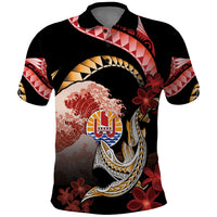 Personalised French Polynesia Victory Day Polo Shirt Polynesian Pattern Plumeria LT05 Black - Polynesian Pride