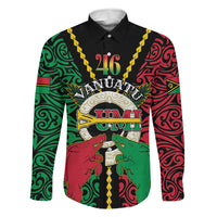 Vanuatu 46th Independence Day Family Matching Off Shoulder Maxi Dress and Hawaiian Shirt Long God Yumi Stanap Wild Boar LT05 Dad's Shirt - Long Sleeve Black - Polynesian Pride