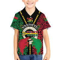 Vanuatu 46th Independence Day Family Matching Off Shoulder Maxi Dress and Hawaiian Shirt Long God Yumi Stanap Wild Boar LT05 Son's Shirt Black - Polynesian Pride