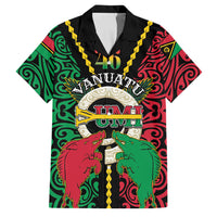 Vanuatu 46th Independence Day Family Matching Off Shoulder Short Dress and Hawaiian Shirt Long God Yumi Stanap Wild Boar LT05 Dad's Shirt - Short Sleeve Black - Polynesian Pride
