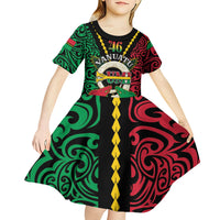 Vanuatu 46th Independence Day Kid Short Sleeve Dress Long God Yumi Stanap Wild Boar LT05 - Polynesian Pride