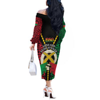 Vanuatu 46th Independence Day Off The Shoulder Long Sleeve Dress Long God Yumi Stanap Wild Boar LT05 - Polynesian Pride