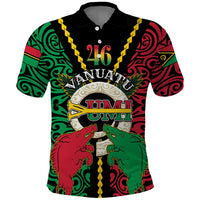 Vanuatu 46th Independence Day Polo Shirt Long God Yumi Stanap Wild Boar LT05 Black - Polynesian Pride