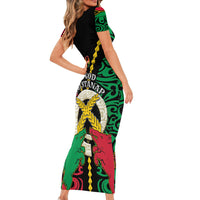 Vanuatu 46th Independence Day Short Sleeve Bodycon Dress Long God Yumi Stanap Wild Boar LT05 - Polynesian Pride