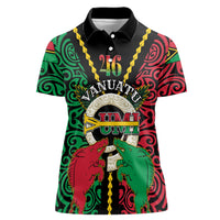 Vanuatu 46th Independence Day Women Polo Shirt Long God Yumi Stanap Wild Boar LT05 Female Black - Polynesian Pride