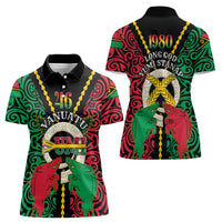 Vanuatu 46th Independence Day Women Polo Shirt Long God Yumi Stanap Wild Boar LT05 - Polynesian Pride