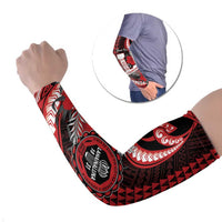 Personalized Hawaii Lahainaluna High School Arm Sleeves Tribal Tattoo With Hibiscus Flowers LT05 Set of 2 Red - Polynesian Pride