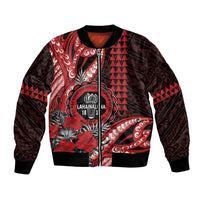 Personalized Hawaii Lahainaluna High School Bomber Jacket Tribal Tattoo With Hibiscus Flowers