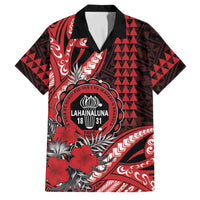 Personalized Hawaii Lahainaluna High School Family Matching Mermaid Dress and Hawaiian Shirt Tribal Tattoo With Hibiscus Flowers LT05 Dad's Shirt - Short Sleeve Red - Polynesian Pride