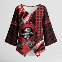 Personalized Hawaii Lahainaluna High School Kimono Sleeve Blouse Tribal Tattoo With Hibiscus Flowers LT05 Female Red - Polynesian Pride