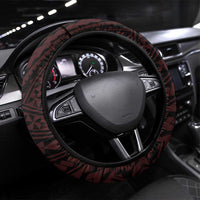 Hawaii Lahainaluna High School Steering Wheel Cover Tribal Tattoo With Hibiscus Flowers LT05 Universal Fit Red - Polynesian Pride