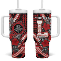 Personalized Hawaii Lahainaluna High School Tumbler With Handle Tribal Tattoo With Hibiscus Flowers LT05 One Size: 40 oz Red - Polynesian Pride