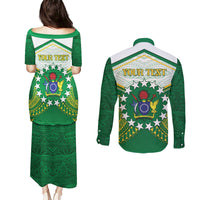 Personalised Cook Islands Ra o te Ui Ariki Couples Matching Puletasi and Long Sleeve Button Shirt Polynesian Pattern