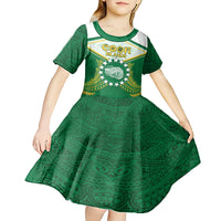 Personalised Cook Islands Ra o te Ui Ariki Kid Short Sleeve Dress Polynesian Pattern