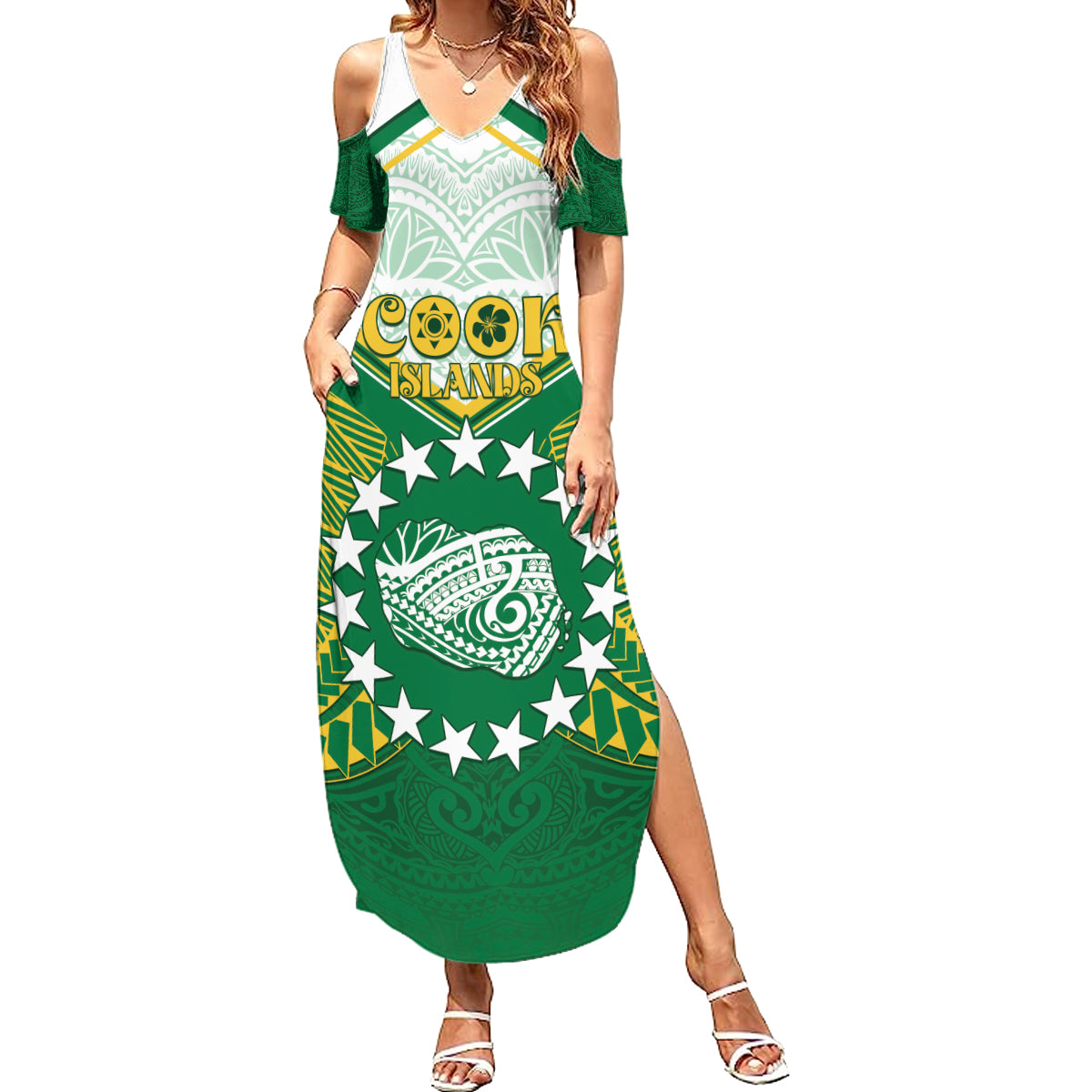 Personalised Cook Islands Ra o te Ui Ariki Summer Maxi Dress Polynesian Pattern