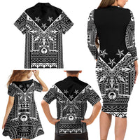 Black Philippines Sun Star Family Matching Long Sleeve Bodycon Dress and Hawaiian Shirt Igorot Tribal Inspiration LT05 - Polynesian Pride