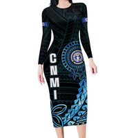 Personalized Northern Mariana Islands 78th Liberation Day Long Sleeve Bodycon Dress LT05 Long Dress Blue - Polynesian Pride