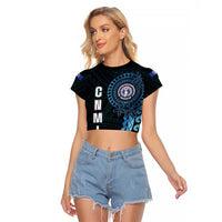 Personalized Northern Mariana Islands 78th Liberation Day Raglan Cropped T Shirt LT05 Female Blue - Polynesian Pride