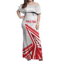 Custom Tonga Rugby 2024 Pacific Off Shoulder Maxi Dress Go Ikale Tahi LT05 Women White - Polynesian Pride