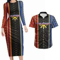 Personalised Philippines Filipinos Couples Matching Long Sleeve Bodycon Dress and Hawaiian Shirt Igorot Tribal Inspiration Pattern Style