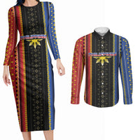 Personalised Philippines Filipinos Couples Matching Long Sleeve Bodycon Dress and Long Sleeve Button Shirt Igorot Tribal Inspiration Pattern Style