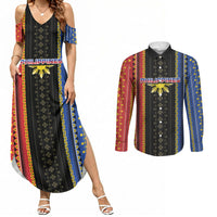 Personalised Philippines Filipinos Couples Matching Summer Maxi Dress and Long Sleeve Button Shirt Igorot Tribal Inspiration Pattern Style