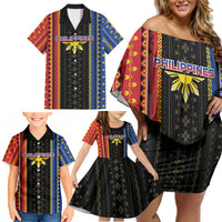 Personalised Philippines Filipinos Family Matching Off Shoulder Short Dress and Hawaiian Shirt Igorot Tribal Inspiration Pattern Style