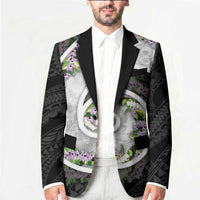 Piko Hawaii Blazer Polynesian Pattern With Maile Pikake Honohono Lei