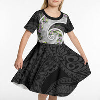 Piko Hawaii Kid Short Sleeve Dress Polynesian Pattern With Maile Pikake Honohono Lei