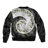 Piko Hawaii Sleeve Zip Bomber Jacket Polynesian Pattern With Maile Pikake Honohono Lei