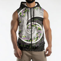 Piko Hawaii Sleeveless Zip Hoodie Polynesian Pattern With Maile Pikake Honohono Lei