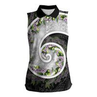 Piko Hawaii Women Sleeveless Polo Shirt Polynesian Pattern With Maile Pikake Honohono Lei