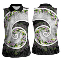 Piko Hawaii Women Sleeveless Polo Shirt Polynesian Pattern With Maile Pikake Honohono Lei